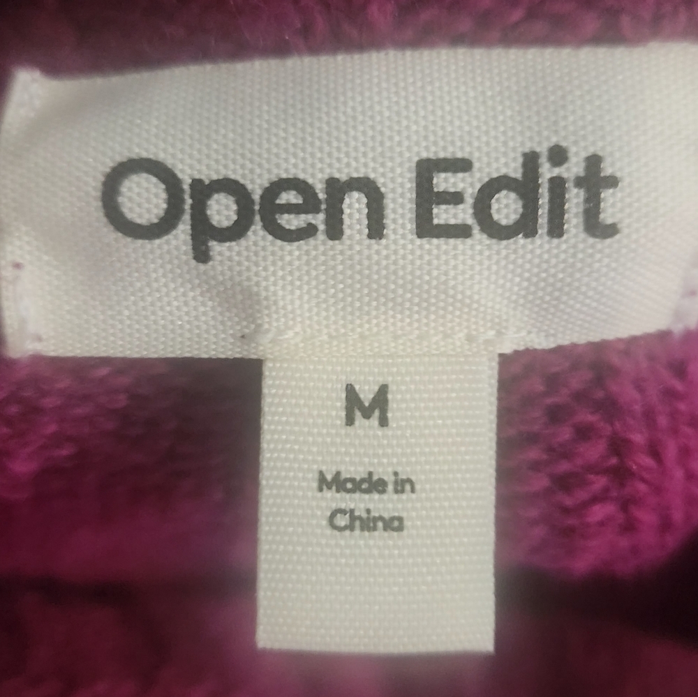 Open Edit Cotton Blend Raspberry Pink Ribbed Sweater Size M - Picture 6 of 7
